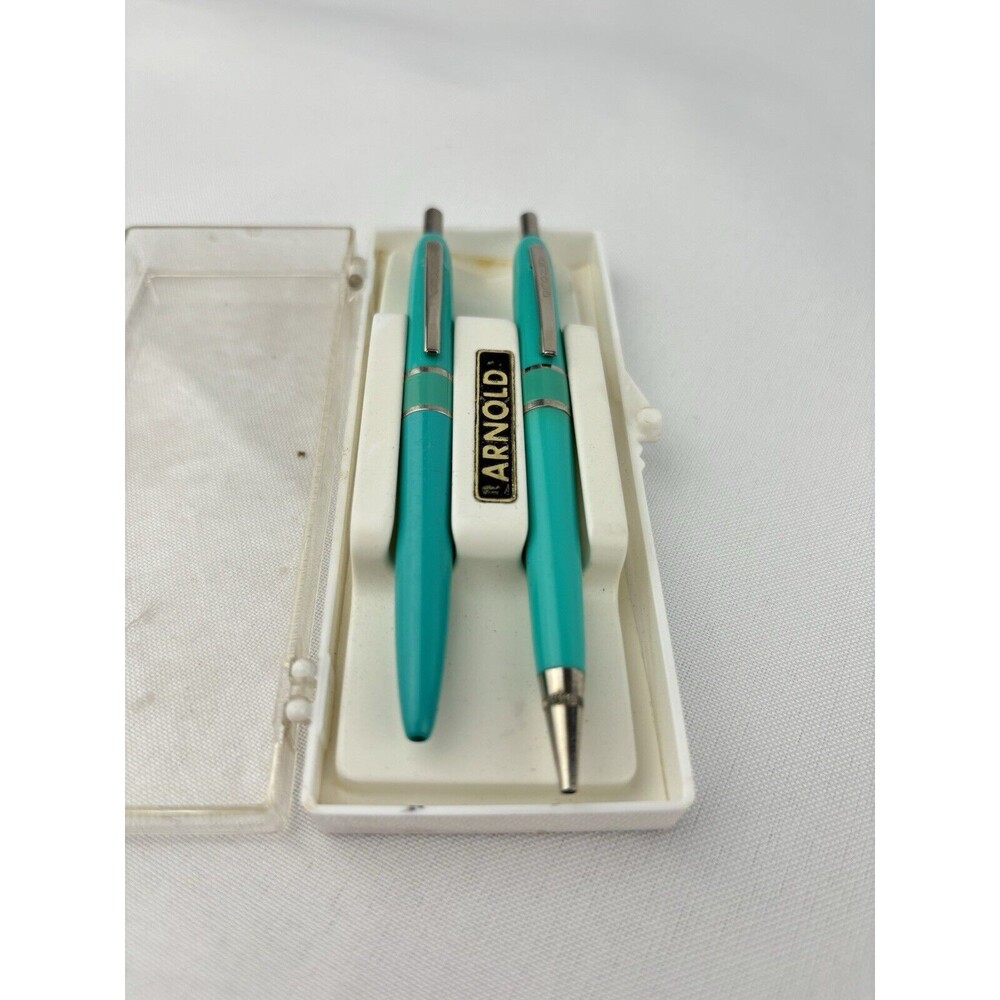 2 Vintage Arnold Pen & Pencil ? Combos Set USA Mint Green In Plastic Case - Picture 4 of 12